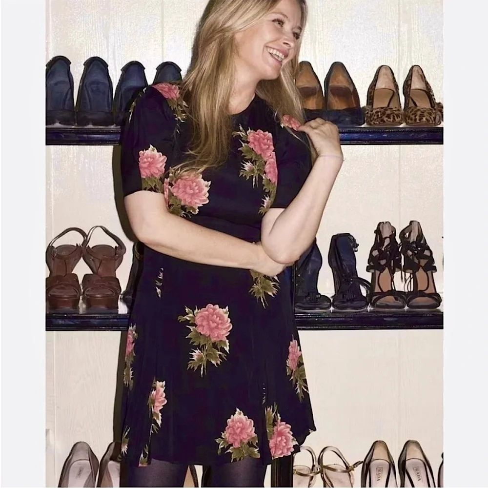 REFORMATION 90s Floral Print Crepe Short Sleeve Fit & Flare Skater Mini Dress S - Picture 3 of 6